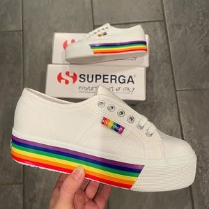 SUPERGA pride rainbow platform white sneakers NWT